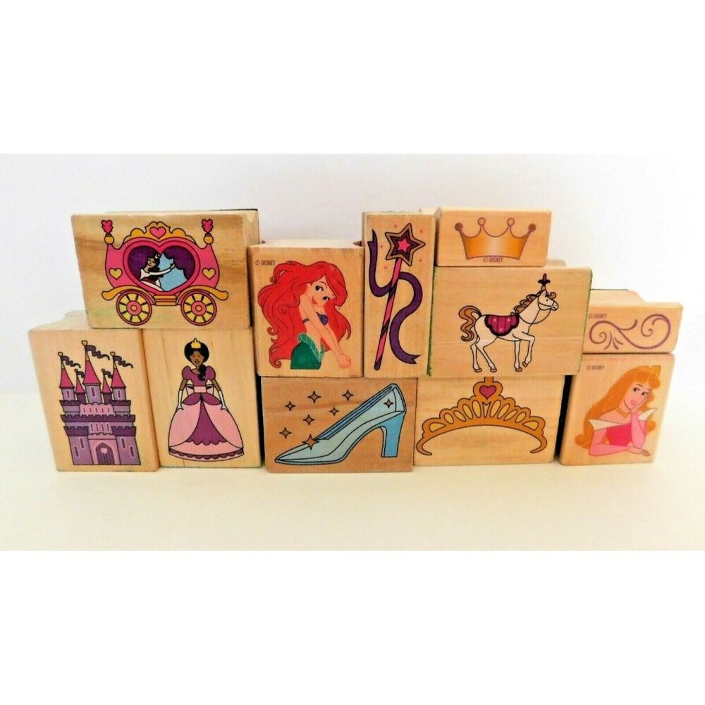 Disney Princess Rubber Stamps Set of 11 Castle Carriage Crown Wand Slipper